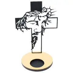 GENERAL - Porta Vela Religioso De Proyección Cristo Con Cruz En Madera Y Acero Grande