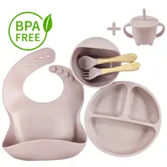 KIDSHOP - Kit Set de Vajillas de 7 piezas en Silicona Lila