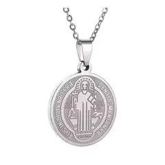 ALHAJAS - Collar Cadena Dije San Benito Para Mujer O Hombre En Acero Inoxidable
