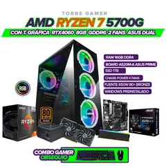 AMD - PC GAMER RYZEN 7 5700G/ GRAFICA RTX4060 8GB/ RAM 16GB/ SSD 1TB M.2 + COMBO GAMER