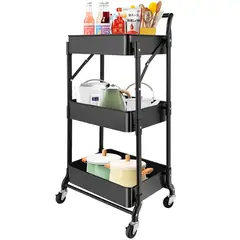 GENERICO - Carro Cocina Y Baño De 3 Canasta Con Ruedas Plegable