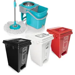 ENERGY PLUS - Trapero Giratorio Mop + Punto Ecológico 20Lts De 3 Canecas
