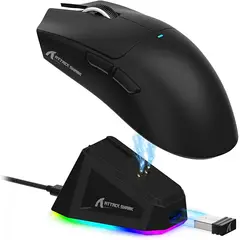 SHARK - Mouse Gamer Attack x11 RGB con puesto de carga 22.000 DPI Negro
