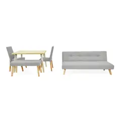 VENECIA - Combo Sofá Cama London y Comedor 4P Liverpool Plata