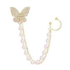 GENERICO - Arete Solitario Cadena Mariposas + Earcuff_.