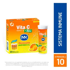 MK - Tripack Vita C + Zinc Efervescente Naranja X 30 Tabletas