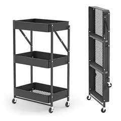 GENERICO - Carro Cocina Y Baño De 3 Canasta Con Ruedas Plegable SIN MANIJA