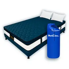 DORMILANDIA - Colchón Dublín Semidoble Azul Resortado Enrollado más Base Cama y 1 Almohada