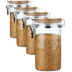 ONE PIXEL - Frasco Recipiente De Vidrio Transparente Con Tapa X4 UND.