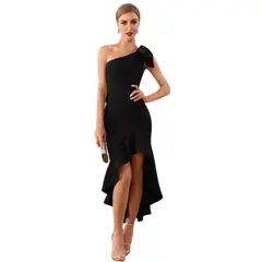 NEGRELI - VESTIDO FORMAL DE MUJER CON MOÑO EN EL HOMBRO FIESTAGRADUACION