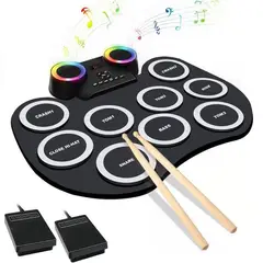 AMERICAN GENERICS - Batería Electrónica Portátil Tambores Flexible Bt LED 6009