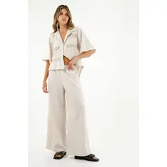 TENNIS - Pantalón crudo tipo lino para mujer