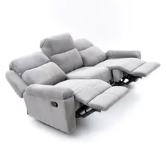 ELITE LIVING - SOFA RECLINABLE MARSELLA 3P ESTATICO MICROFIBRA GRIS CLARO