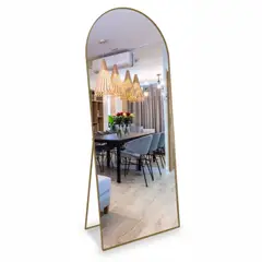 ALIK DISEÑO - Espejo De Piso Cuerpo Entero Marco y Soporte Metálico Dorado 80x180cm