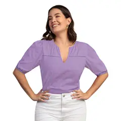 LEONISA - Blusa manga corta con volumen y detalle decorativo al frente