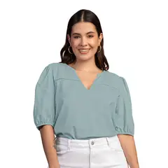 LEONISA - Blusa manga corta con volumen y detalle decorativo al frente