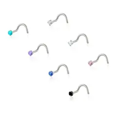 AGHA JEWELRY - Titanio Piercing Nostril Curvo Prong set con CZ para Nariz