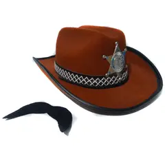 GENERICO - Sombrero Vaquero Marrón + Bigote Para Niño Disfraz Sherif