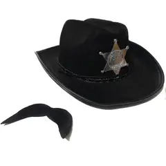 GENERICO - Sombrero Vaquero Negro + Bigote Para Niño Disfraz Sherif