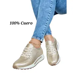 EVEGONZ - TENIS DEPORTIVOS MUJER CALZADO URBANO DAMA CUERO DORADO