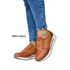 EVEGONZ - ZAPATILLAS DEPORTIVAS EN CUERO CALZADO CAFE DAMA