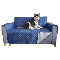 GENERICO - PROTECTOR, FUNDA, FORRO DOBLE FAZ SOFA DE 3 PUESTOS - AZUL OSCURO/GRIS