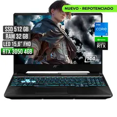 ASUS - TUF INTEL CORE I5-12500H RTX 3050 4GB SSD 512GB RAM 32GB LED 15,6 FHD 144Hz