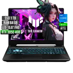 ASUS - TUF INTEL CORE I5-12500H RTX 3050 4GB SSD 1TB RAM 64GB LED 15,6 FHD 144Hz