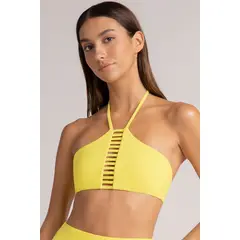 TOUCHE BALNEAIRE - Top de baño halter amarillo con detalle de tiras 0B64051