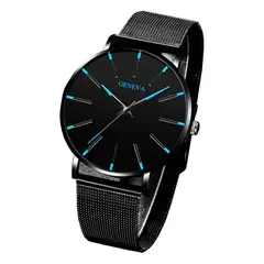 GENEVA - Reloj de Cuarzo Para Hombres Banda de Acero Inoxidable - Negro
