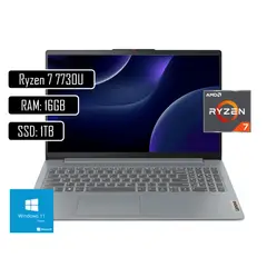 LENOVO - Portatil SLIM 3 AMD Ryzen 7 7730U - Ram 16GB - SSD 1TB PANT 15.6´´- RJ45 - GRIS