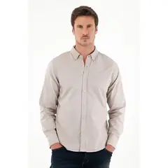 TENNIS - Camisa de silueta clásica con raqueta bordada gris para hombre