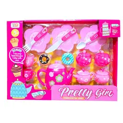 GENERICO - Juego Set Te Tetera Pocillos Platos Cubiertos Flores Cocina