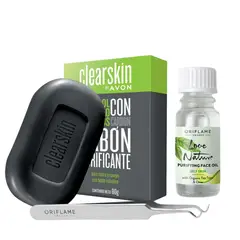 AVON - Set de Acne Aceite Arbol De Te + Pinza puntos negros + jabon carbon
