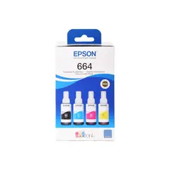 EPSON - Botellas de Tinta Ecofit Color Negro Cian Magenta y Amarillo T664 4 Unidades