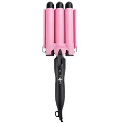 DANKI - Pinza Sirena Rizador Cabello Ondulador 3 Tubos Encrespador Rosa Negro