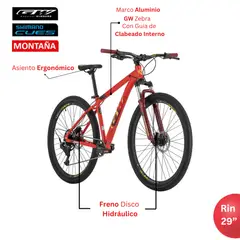 GW - Bicicleta de Montaña Zebra Rin 29 Shimano 9 Vel. talla S