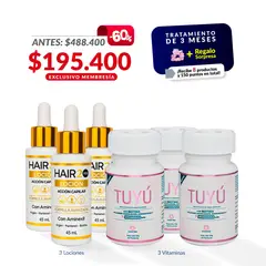 HAIR2YOU - Tratamiento contra la caída del cabello x 3 Vitaminas + 3 Lociones