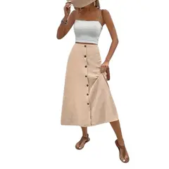 YURELKSHOP - FALDA MIDI CASUAL UNICOLOR CAMPANA