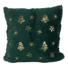 DIMATEX LEON - Cojín Navideño Peludo Decoración Navidad + Relleno 45x45cm Verde