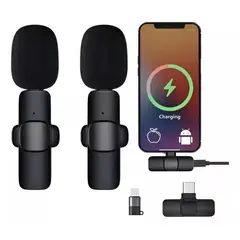 GENERICO - Micrófonos Inalámbricos Solapa 2 En 1 Para iPhone/tipo C Color Negro