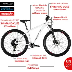 GW - Bicicleta de Montaña Zebra Rin 29 Shimano 9 Vel.