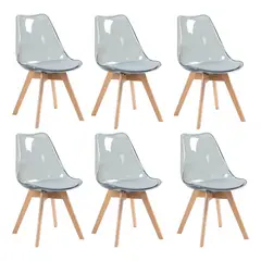 MOBLIHOUSE - Set X6 Sillas Eames Nórdico Madera Polipropileno