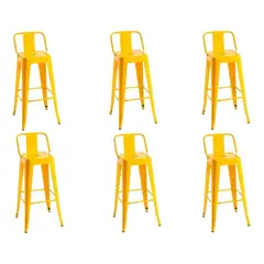MOBLIHOUSE - Set X6 Butaco Alto Para Barra Metálico Moderna Con Respaldo