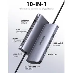 UGREEN - Adaptador Multifuncional USB-C Gris Espacial
