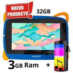 KRONO - Tablet Niños 3GB RAM Android 13 32GB Wifi + Parlante Azul.