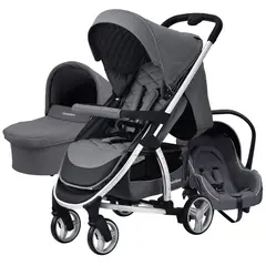CARESTINO - Coche London Gris con Porta Bebé y Moisés