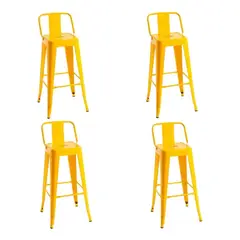 MOBLIHOUSE - Set X4 Butaco Alto Para Barra Metálico Moderna Con Respaldo