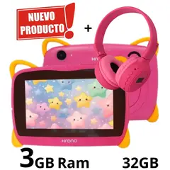 KRONO - Tablet 3GB RAM 7 Pulgadas Niños Android 13 32GB Wifi + Diadema Rosado.