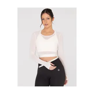 BSOUL - Camiseta Mujer LONG SLEEVE CROP TOP OFF WHITE